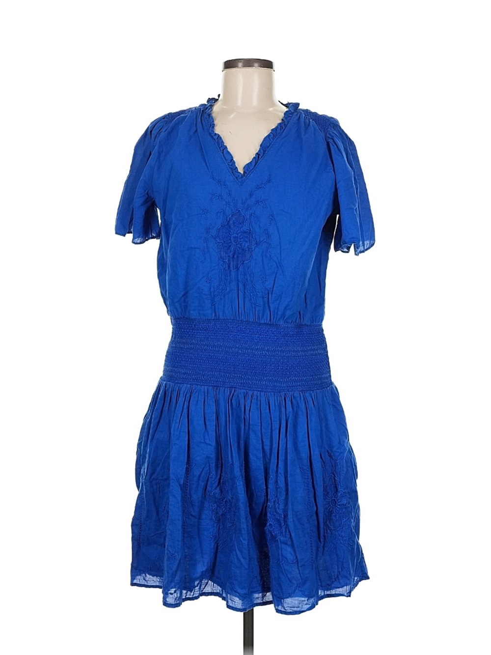 Lauren Blue V-Neck Short Sleeve Smocked Waist Dress